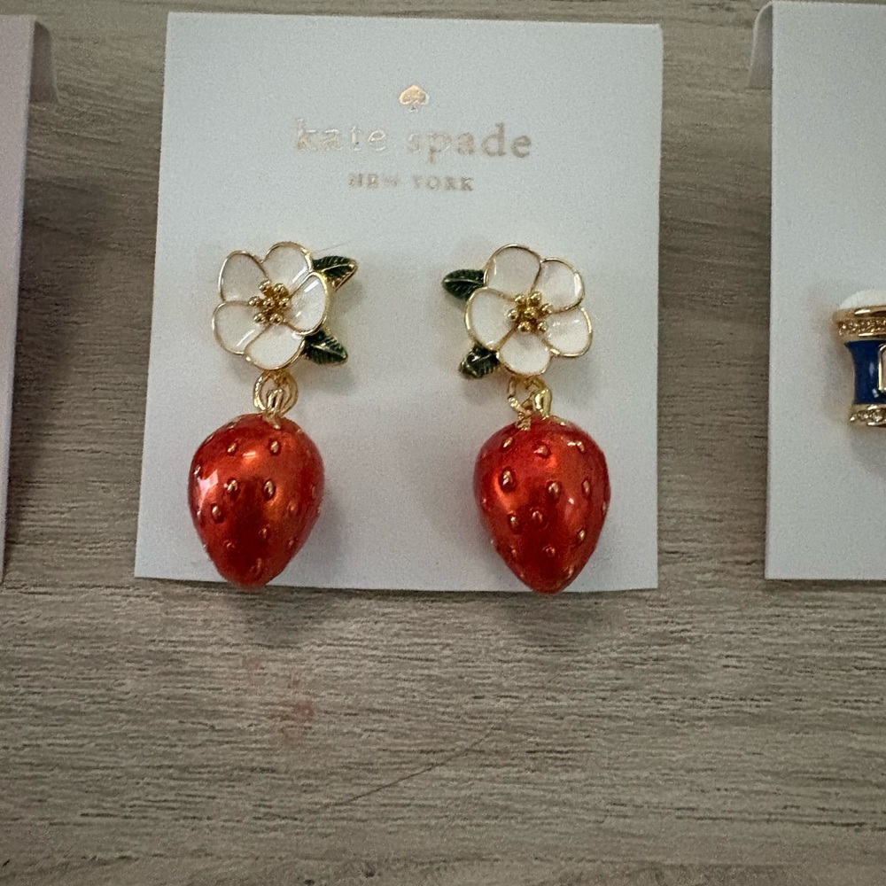 Kate Spade Red Strawberry and White Flower Earrings